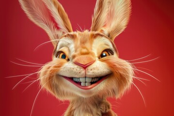 Close-Up of Happy Cartoon Rabbit Smiling with Big Teeth