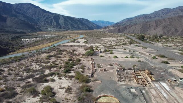Aerial view of an old abandoned aluminum sulphate mine, in San Juan, Argentina.