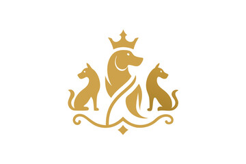 Elegant Royal Dog Grooming Studio Logo - Metallic Minimalist Design for Luxury Branding - Vector SVG, Cricut & Silhouette Cut Files