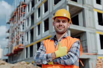 A construction worker wearing a yellow helmet