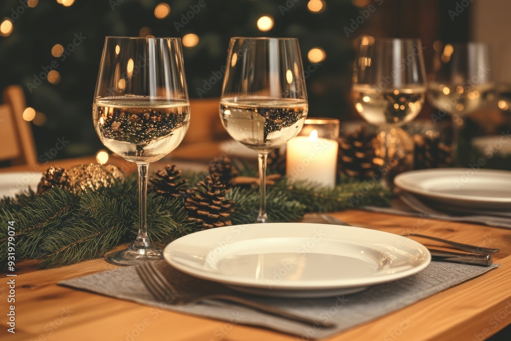 Aufkleber elegant table setting with candles and wine glasses capturing the warmth sophistication and festive 