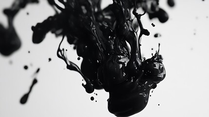 Mesmerizing Black Ink Droplets in Slow Motion with Crisp Detail on White Background
