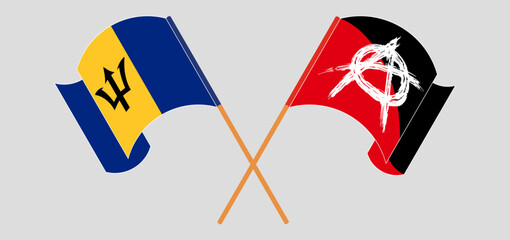 Crossed and waving flags of Barbados and Anarchy
