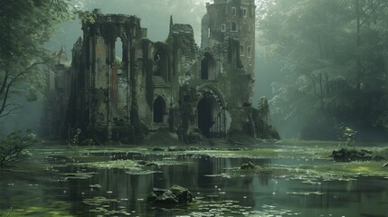 Obraz premium Ancient ruins of a castle on a moor