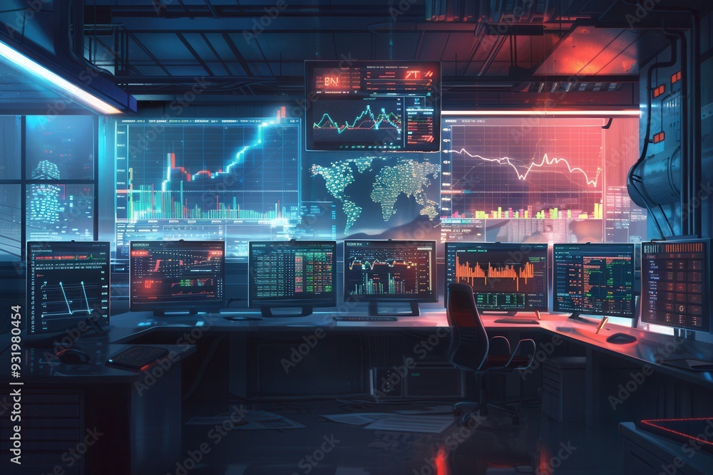 Aufkleber a high-tech interface shows fluctuating market values of multiple cryptocurrencies, highlighting tre