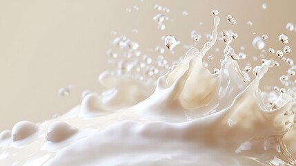 Ethereal Liquid Pearl Droplets Splashing on Soft Cream Background - Ultra-High-Definition Textures with Delicate Lighting and Natural Shadows