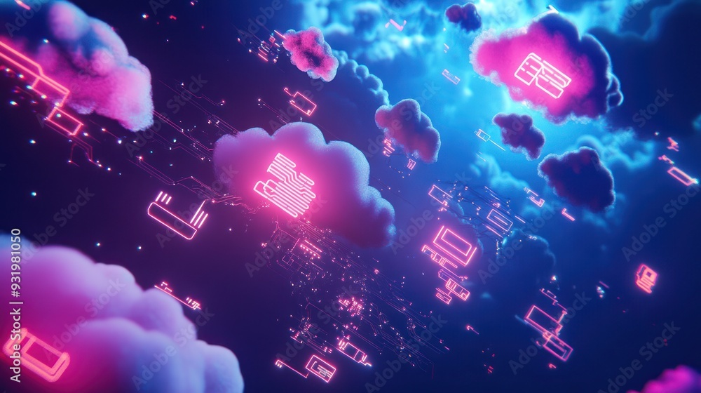 Aufkleber cloud computing: a futuristic abstract representation of digital data and technology