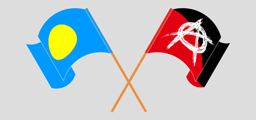 Crossed and waving flags of Palau and Anarchy