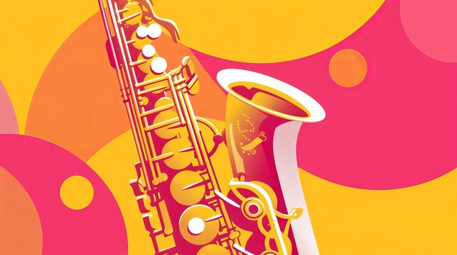 Saxophone Serenade: A vibrant saxophone takes center stage, its brassy hues echoing the energy of a soulful melody 