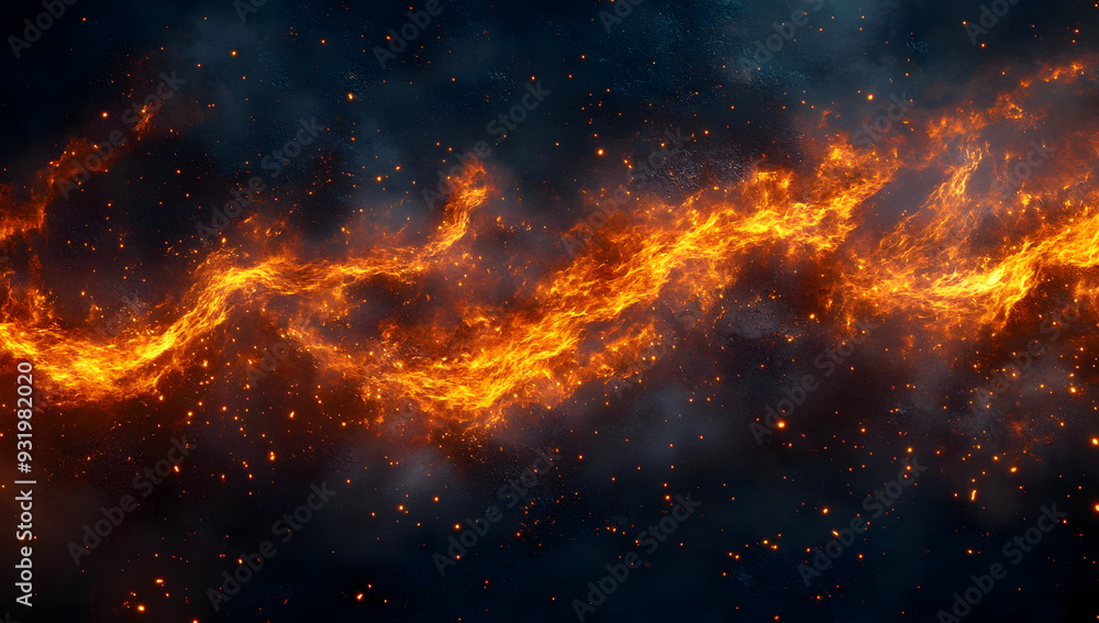 Poster vibrant flames dancing in the dark, creating a mesmerizing and dynamic visual of fire and sparks aga