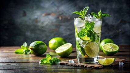 Refreshing mojito cocktail with lime and mint leaves, mojito, cocktail, refreshment, lime, mint, drink, summer, alcoholic beverage