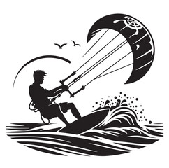 kitesurfing silhouette illustration icon vector