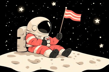 Fototapeta premium Astronaut Planting the American Flag on the Moon