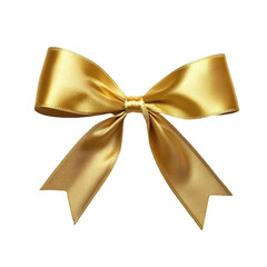 Elegant Gold Satin Ribbon Bow for Gift Wrapping, Decoration, Celebration, and Special Occasions. Luxurious Golden Ribbon Tied in Perfect Bow Shape for Festive Design Concepts.