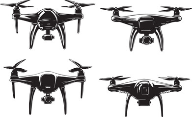 Set FPV Drone. Hand drawn vector illustration