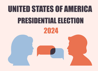 2024 United States of America Presidential Election. Political debates concept with candidates. Vector illustration in flat style