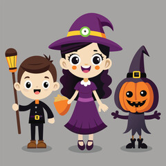 Collection of Halloween vector elements set of spooky autumn illustrations
