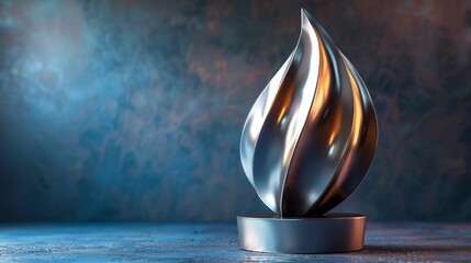 A futuristic 3D award trophy with sleek lines and a metallic finish, representing modern recognition and success.