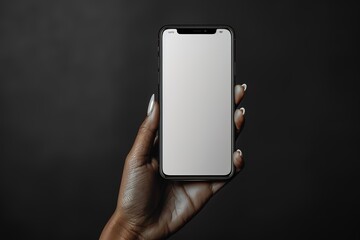 A hand holding a cell phone with a white screen