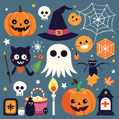 Collection Of Halloween icon set Vector Silhouettes Illustration
