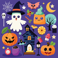 Halloween Vector Silhouettes  Complete Elements Set
