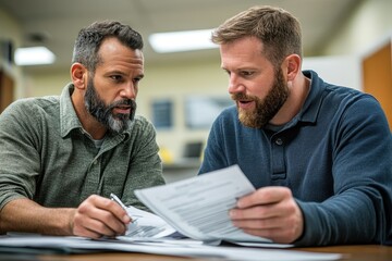 Tranquil Financial Adviser Reviewing Retirement Plans with Veteran in Calm Setting - Close-Up Consultation