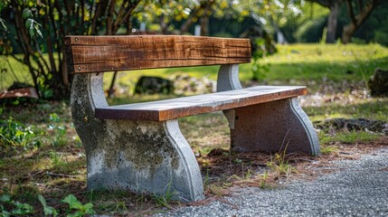 Vintage park bench made of concrete and wood