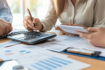 Expert Financial Adviser Assisting Small Business Owner with Tax Planning in Modern Office - Close-up View