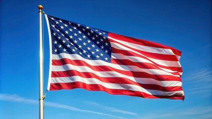 Obraz premium American flag waving proudly against a clear blue sky, patriotic, USA, freedom, stars and stripes