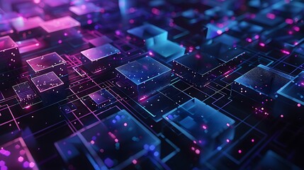 Fototapeta premium Abstract Digital Network with Neon Lights