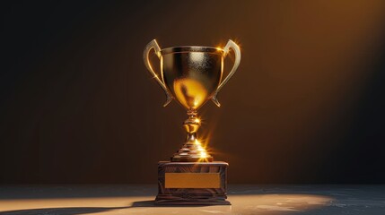 A 3D illustration of a golden trophy, shining under a spotlight, symbolizing achievement and reward.