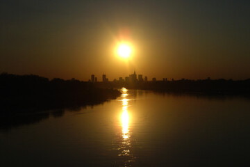 sunset over the city of Warsaw