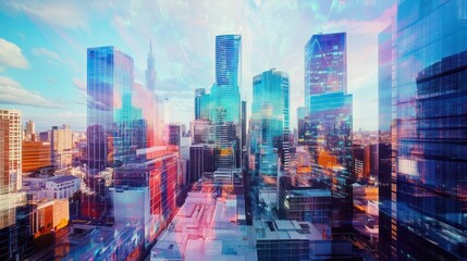 Obraz premium Cityscape with Vibrant Overlays