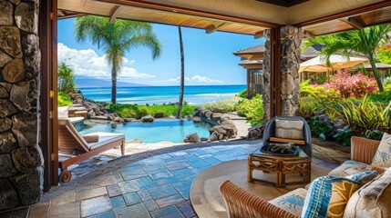 Fototapeta premium Hawaiian resort studio , Tropical resort studio , Oceanfront resort studio , Beachfront resort studio , Hawaii vacation rental