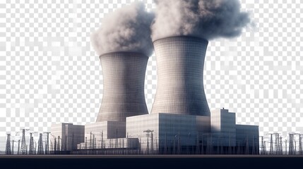 Nuclear Power Plant With Smoke Emitting From Cooling Towers