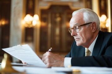 Wealthy Client Estate Planning Consultation in Luxurious Setting with Financial Adviser, Side Angle View