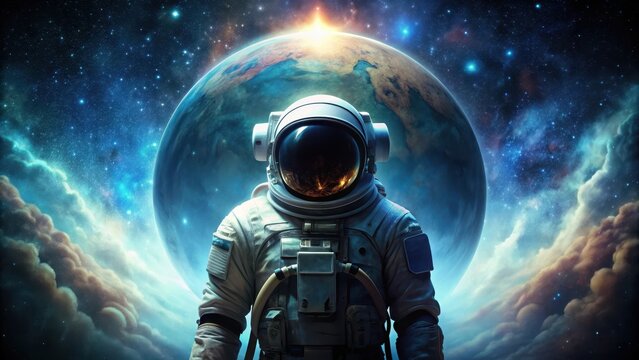 Astronaut facing a cosmic paradox on a black background, astronaut, space, paradox, cosmic, exploration, mystery, universe