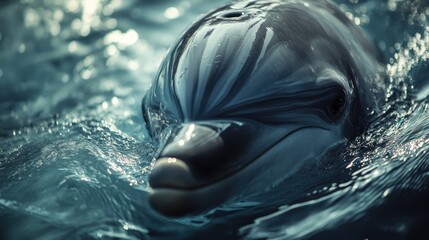 Fototapeta premium Close-up of a Dolphin's Face in the Ocean