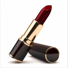 A luxurious red lipstick in an elegant gold tube symbolizes beauty and sophistication.