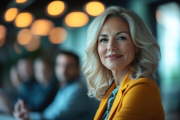 Obraz premium Senior Woman Supervising Employee Training in Modern Workspace with Bright Lighting - Close-Up View