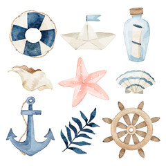 Nautical Element Bundle Hand Drawn Watercolor © HalfPastTwo