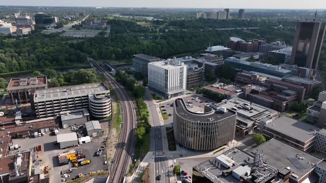 Rotating aerial of Carleton University Campus in Ottawa