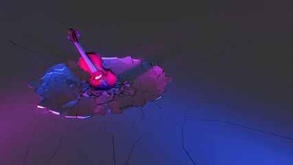 violin fell on the floor and broke it in neon lighting © zeleniy9