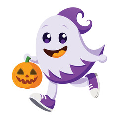  Cute Halloween With Fun Ghosts Cartoon   Vector Illustration

