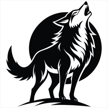recommend clip art:  Wolf howling black white silhouette vector illustration on white background 
