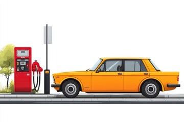 Yellow car at a gas station