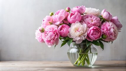 Peonies arranged elegantly in a vase, showcasing timeless beauty and sophistication, peonies, flowers, vase, elegant