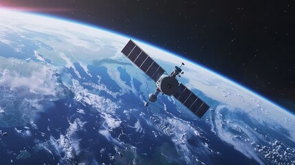 Fototapeta premium Satellite Orbiting Earth in a Dark Space