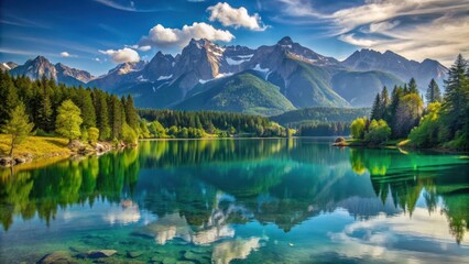 Serene lake surrounded by majestic Alps mountains , Cappella, Lago di Braies, lake, mountains, Alps, Italy