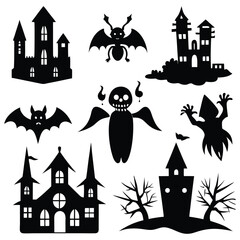 Collection Of Halloween Vector Elements Set Silhouettes Illustration